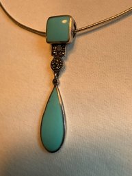 Sterling Silver And Turquoise Drop Necklace, Made In Thailand