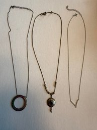 Group Of Three Necklaces Sterling Silver Chains, Garnet/.925. Rainbow And Cubic Zirconia V