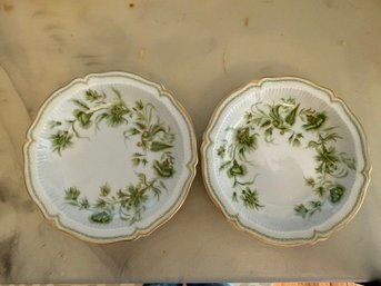 Haviland Limoges  Carette  Pattern Green Floral With Gold Scalloped Edge  Approx 4' Each Made In France