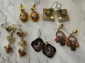 A Group Of Retro Pierced Earrings Floral, Hearts, Butterflies, Abstract