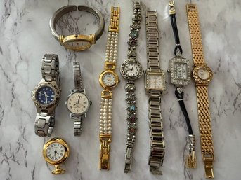 Collection Of Nine Women's Watches, Gruen, Peugeot, Precision, Timex, Etc