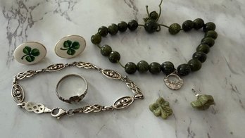 Sterling Silver Solvar Claddagh Bracelet And Ring, Clover Earrings Beaded Bracelet