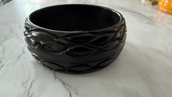 1940's Black Licorice Bakelite Carved Bracelet