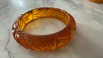 Exquisite Carved Floral Apple Juice Bakelite Bracelet