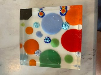 Eccolo Murano Glass Paperweight Milliefiori Hand Made Approx 2 3/4' Square