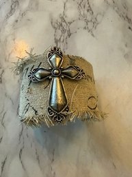Cross/fabric Covered Metal Bracelet