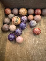 20 Antique Clay Marbles 1/2' To 1'