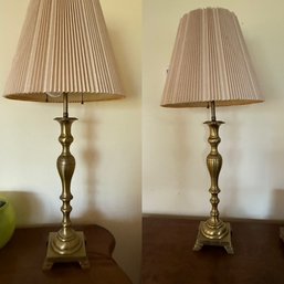 A Pair Of Candlestick Table Lamps Brass Approx 26' Tall