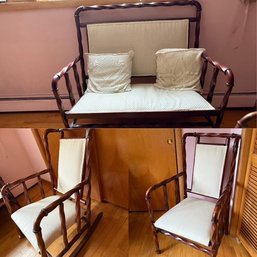 Edwardian Barley Twist 3 Piece Set, Rocking Chair,  Settee, Arm Chair Late 19th Century