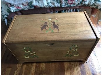 Vintage Oak Wood Hand Painted Large Chest