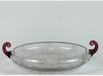 PAIRPOINT WATERFORD CUT BOWL w AMETHYST HANDLES