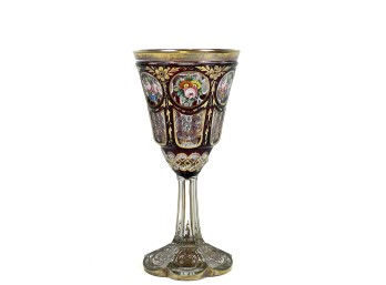 FINELY DECORATED MOSER CUT TO CLEAR WINE GLASS