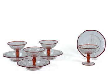 (4) H.P. SINCLAIR (2) PIECE CUT GLASS DESSERT SETS