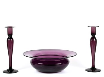 (3) PC PAIRPOINT AMETHYST GLASS CONSOLE SET