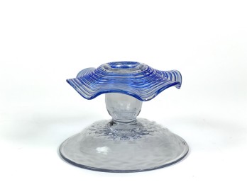 MID CENTURY BLUE THREADED CANDLE HOLDER