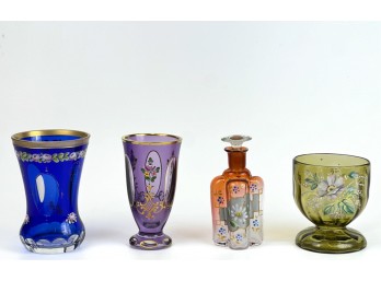 (4) WONDERFULLY DECORATED BOHEMIAN GLASS ITEMS