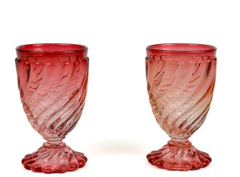 PAIR BACCARAT ROSE TIENTE FOOTED TUMBLERS