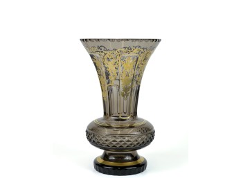 LARGE GILT DECORATED BOHEMIAN CUT GLASS VASE