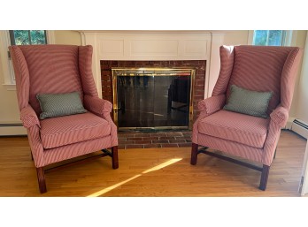 PAIR of UPHOLSTERED WING BACK CHAIRS