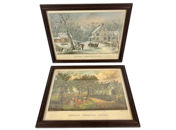 (2) VINTAGE CURRIER & IVES AMERICAN HOMESTEAD