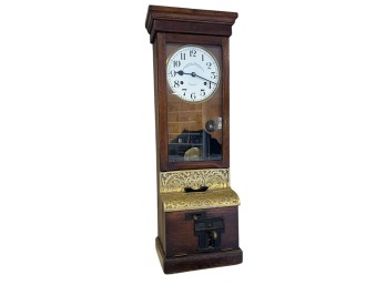 ANTIQUE OAK TIME RECORDER CLOCK