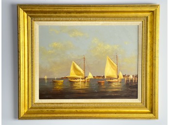 VERN BROE (1930-2011) 'QUIET HARBOR w SLOOPS'