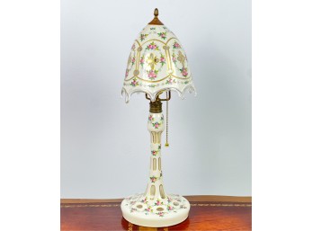 ENAMELED BOHEMIAN GLASS CUT TO CLEAR BOUDOIR LAMP
