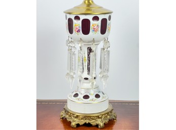 BOHEMIAN CUT TO CRANBERRY ENAMELED TABLE LAMP