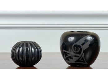 (2) SIGNED SANTA CLARA POTTERY VASES