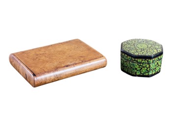ARTISAN BURLWOOD CASE & PAPIER MACHE BOX