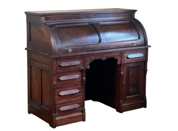 AESTHETIC MOVEMENT CYLINDER TOP WALNUT DESK