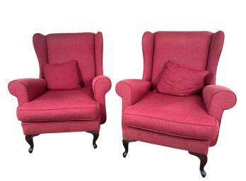PAIR of DIMINUTIVE QUEEN ANNE STYLE EASY CHAIRS