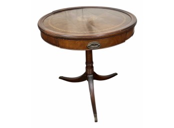 MAHOGANY DRUM TABLE with LEATHER TOP