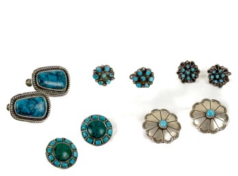 (5) PAIR of NATIVE AMERICAN SILVER EARRINGS