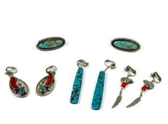 (4) PAIR of NATIVE AMERICAN SILVER EARRINGS