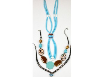 (3) NATIVE AMERICAN NECKLACES etc.