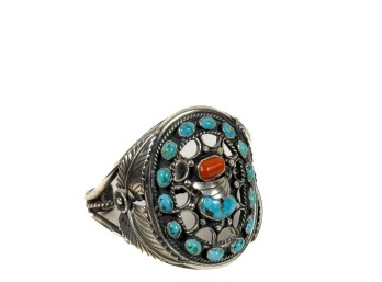 NATIVE AMERICAN CORAL & TURQUOISE CUFF