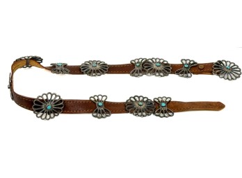 NAVAJO STERLING & TURQUOISE CONCHO BELT