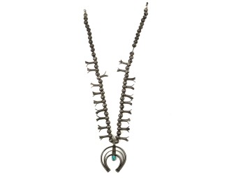 NAVAJO SILVER / TURQUOISE SQUASH NECKLACE