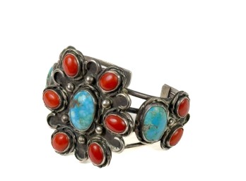 NATIVE AMERICAN CORAL & TURQUOISE CUFF
