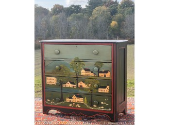 FOLK ART PAINTED PINE CHEST of DRAWERS