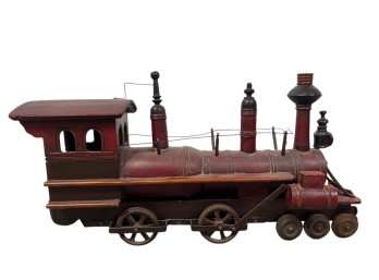 VINTAGE FOLK ART WOODEN LOCOMOTIVE TOY