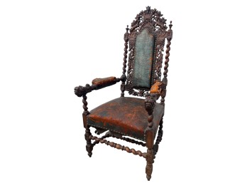 ANTIQUE CARVED WALNUT HUNT  ARMCHAIR