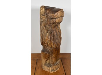 VINTAGE CARVED WOODEN SEATED LION