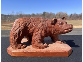 LARGE SIGNED HAND CARVED WOODEN BEAR FIGURE