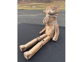 VINTAGE RUSTIC HAND CARVED JOINTED MOOSE