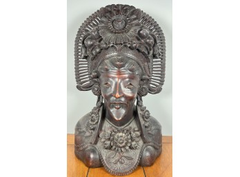 SIGNED ASIAN EXOTIC HARDWOOD FIGURAL CARVING