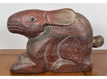 VINTAGE ASIAN CARVED AND PAINTED RABBIT