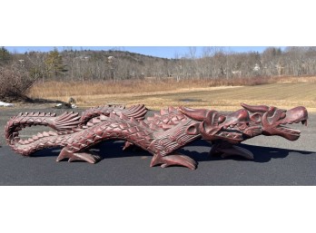 VINTAGE PAIR OF ASIAN CARVED WOODEN DRAGON FIGURES