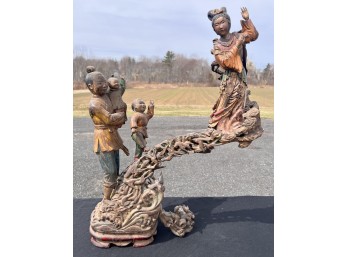 VINTAGE CARVED GILT ASIAN FIGURAL GROUPING